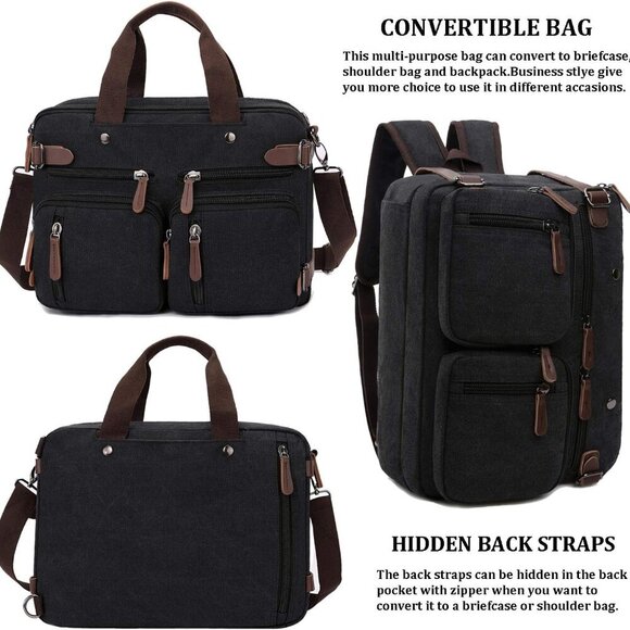 3 in 1 Convertible Laptop Backpack, 17.3 inch Messenger Bag for Men, Multi-Funct - Picture 4 of 7